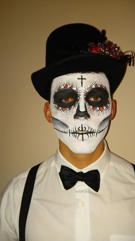 Day Of The Dead Boys Makeup, Skull Face Makeup Men Easy, Dia De Los Muertos Makeup Ideas For Men, Mens Day Of The Dead Makeup, Day Of The Dead Makeup Men, Sugar Skull Makeup For Men, Guys Halloween Makeup, Sugar Skull Halloween Costume, Skull Face Makeup