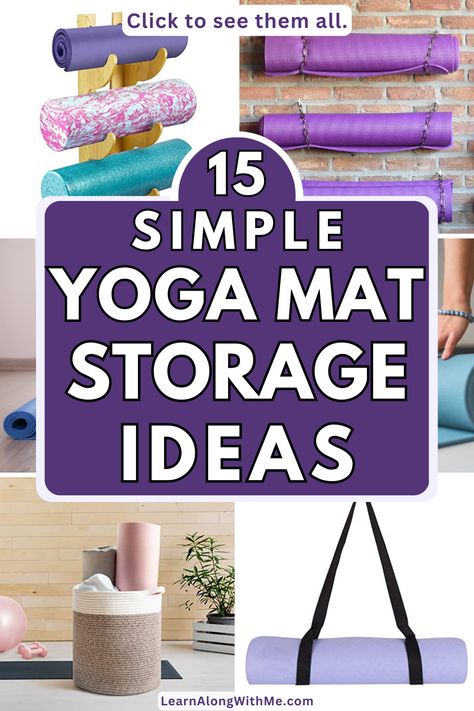 Here are some simple yoga mat storage ideas that vary from baskets, to hangers to wall racks, and more.  If you're into yoga and want some new ways to store your yoga mats, check these out. Yoga Mat Storage Cabinet, Ikea Hack Yoga Mat Storage, Yoga Mat Organization, Store Yoga Mats At Home, Yoga Room Storage Ideas, Hanging Yoga Mat Storage, Storing Yoga Mats, Yoga Mat Organizer, Yoga Bolster Storage