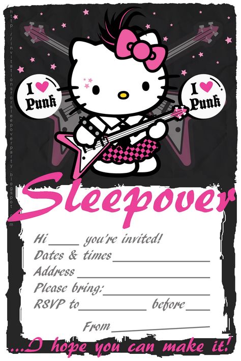 Hello Kitty Sleepover, Hello Kitty Invitation Card, Party Hello Kitty, Pidżama Party, Hello Kitty Birthday Invitations, Hello Kitty Invitations, Kitty Birthday Party, Sleepover Invitations, Images Hello Kitty