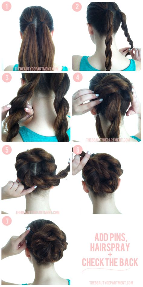 Whether you like a classic chignon or trendy top... | ModCloth on Tumblr Sanggul Modern, Rope Braids, Braided Bun, Braided Updo, Peinados Faciles, Great Hair, Thick Hair, Hair Dos, Gorgeous Hair