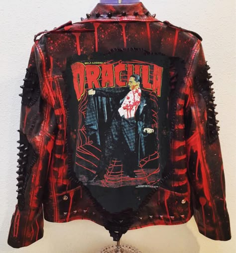 Dracula's Web jacket from ChadCherryClothing. Punk Rock, Horror Rock distressed, studded, Monster jackets by Chad Cherry. Ropa Punk Rock, Diy Ripped Jeans, Rock Jeans, Estilo Punk Rock, Horror Punk, Diy Jeans, Diy Clothes Videos, Battle Jacket, Spring Hats