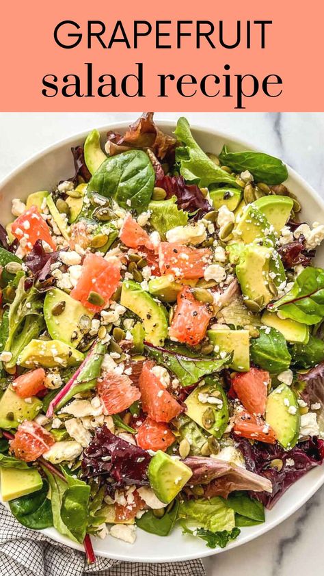 Grapefruit Feta Salad, Grapefruit Avocado Salad Recipes, Grapefruit And Avocado Salad, Citrus Avocado Salad, Avocado Grapefruit Salad, Grapefruit Breakfast Ideas, Grapefruit Salad Recipes, Grapefruit Dressing, Unique Salad Recipes