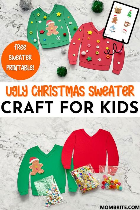 Ugly Sweater Ornament Template, Free Christmas Activities Preschool, Ugly Sweater Craft Preschool, Ugly Christmas Sweater Template Free, Christmas Sweater Template Free Printable, Ugly Sweater Activities For Kids, Ugly Sweater Craft For Kids, Sweater Template Printable, Ugly Sweater Templates Free Printable