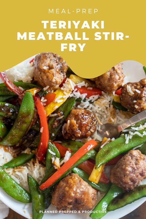 Meatballs And Veggies Dinners, Teriyaki Meatball Stir Fry, Meatball Stir Fry Recipes, Stir Fry Meatballs, Teriyaki Meatball Bowls, Meatball Stir Fry, Teriyaki Meatballs And Rice, Teriyaki Meatballs Recipe, Vegetable Meatballs