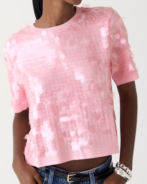 J.Crew: Broken-in Jersey T-shirt With Sequins For Women Jersey Tshirt, Pink Orchids, Statement Tees, T-shirts & Tank Tops, Sequin Top, Fashion Tops, Jersey T Shirt, Jersey Fabric, Short Tops