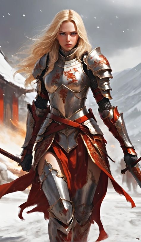 Female Knight - Fonte: Leonardo AI, PicsArt #aiart #Artwork #artedigital #ai #fantasyart #femalewarriors #femaleknights #femalearmor Female Knight Character Design, Female Armor Art, Female Knight Oc, Female Armor Design, Female Knight Costume, Female Knight Armor, Blonde Knight, Knight Lady, Knight Female