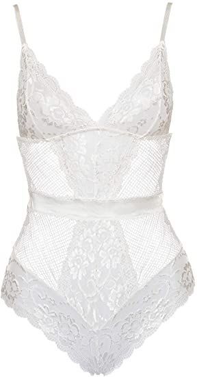 Garmol Women Lingerie One Piece Fishnet Teddy Lace Cups Bodysuit Mesh Babydoll, S-4XL Classy Romper, Corset Plus Size, Lingerie One Piece, White Lingerie Set, Bride Lingerie, Plus Size Vintage, Lace Babydoll, White Lingerie, Wedding Lingerie