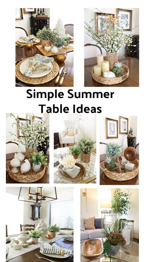 Simple Summer Table Decor Ideas. I love to create really pretty table settings and vignettes for my dining, coffee, and end tables. Simple Dining Table Decorations For Home, Dining Table Centerpiece Everyday Bohemian, Centerpieces For Kitchen Table Dinning Room Simple Decorating Ideas, Centerpiece Ideas For Dining Room Table Simple, Coffee Table Setting Ideas, Farmhouse Table Setting Ideas Everyday, Centerpiece For Glass Dining Table, Home Dining Table Decor, Offer Table Decor