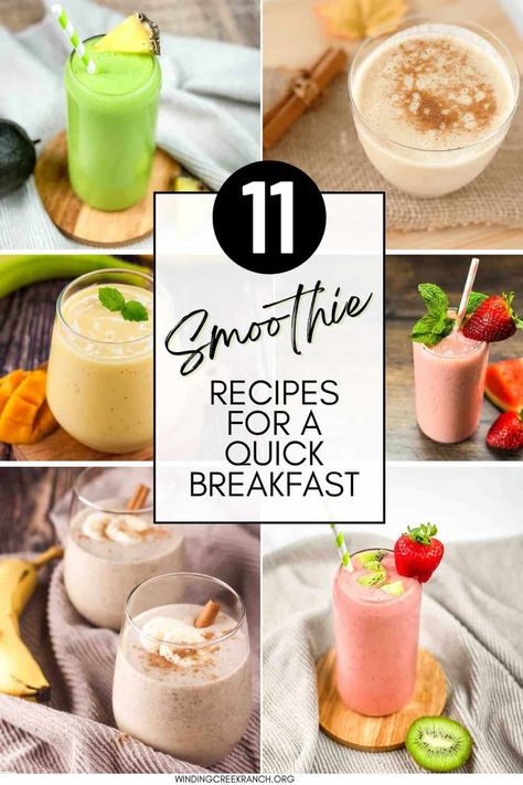 Kickstart your day with these 11 vibrant smoothie recipes! From tropical Mango Pineapple to refreshing Kiwi Quencher, these easy-to-make smoothies are full of flavor and nutrients. Perfect for busy mornings or a post-workout boost, and includes vegan options! Quick Healthy Smoothie Recipes, Day Of Healthy Eating, Quick Healthy Smoothies, Breakfast Drinks Healthy, Easy Breakfast Smoothies, Energy Breakfast, Banana Protein Smoothie, Almond Butter Smoothie, Best Healthy Smoothie Recipe