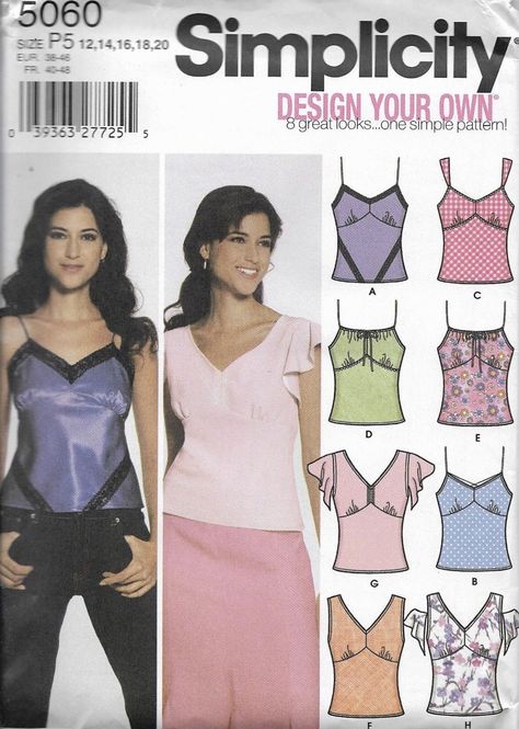 Misses tops Sewing Patterns Y2k, Patterns Y2k, Tank Top Sewing Pattern, Diy Vetement, Make Your Own Clothes, Kleidung Diy, Top Sewing Pattern, Simplicity Sewing, Sewing Design