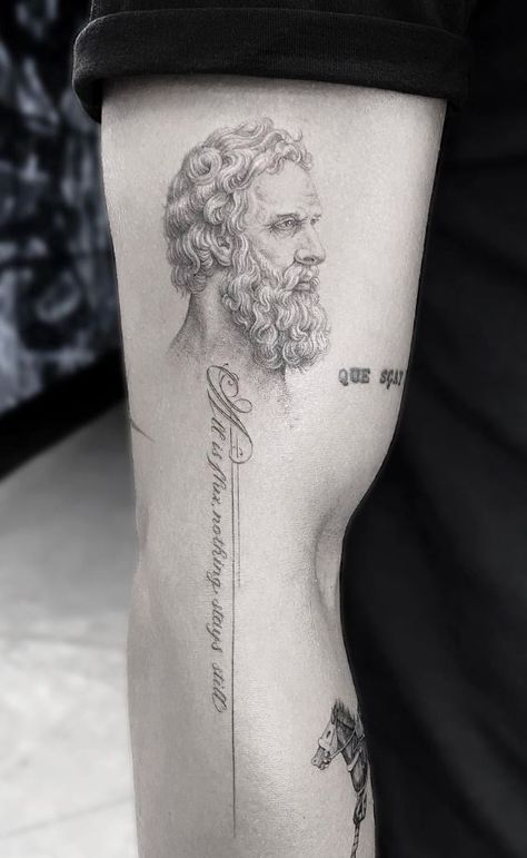 Plato Tattoo Plato Tattoo, Philosophy Tattoos, Ancient Greek Tattoo, Mens Body Tattoos, Choose Her, Torso Tattoos, K Tattoo, Tattoo Inspiration Men, Why Her