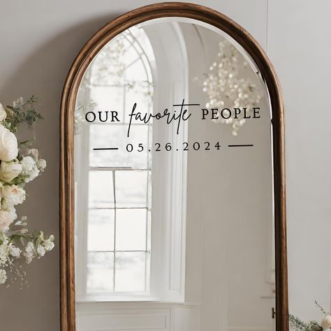 Our Favorite People Wedding Mirror Decal includes your these two lines of text (Not Seating Chart Papers) cut from the highest quality vinyl available. Our decals, made from Oracal 651 vinyl, have a 7+ year outdoor rating! Please message us with any custom requests, logos, or questions! * Size of the decal is measured by overall height (space from top to bottom) and width (space from left to right), not letter height. Text height will vary based on font, text amount, and width. * Decal only. Mir