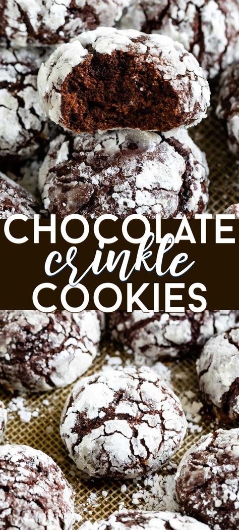 Cookies With Cocoa Powder, The Best Christmas Cookies, Chocolate Crinkle Cookies Recipe, Crinkle Cookies Recipe, Chocolate Crinkle, Crazy For Crust, Chewy Chocolate Cookies, Classic Cookies Recipes, Cookie Brownie Recipe