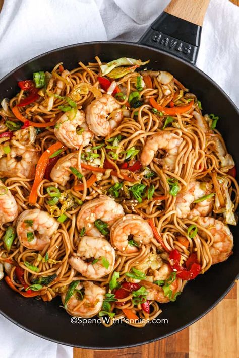 Shrimp Lo Mein is a family favorite! It's quick and easy to make, and everyone will love the sweet and savory Asian sauce! #spendwithpennies #shrimplomein #recipe #maindish #homemade #easy Shrimp Coleslaw, Shrimp Lo Mein Recipe, Shrimp Lo Mein, Lo Mein Recipe, Lo Mein Recipes, Spend With Pennies, Asian Sauce, Shrimp Recipes For Dinner, Cole Slaw