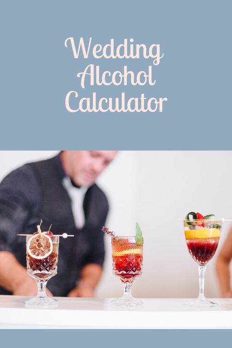 Picture of a male bartender with three mixed drinks on the bar in front of him. This pin directs you to the Sweet I Do's blog post regarding a wedding alcohol calculator. Alcohol Guide For Wedding, Alcohol At Wedding Receptions, How Much Alcohol For A Party Of 50, How Much Alcohol For Wedding Of 100, How Much Wine For A Wedding, Alcohol For Wedding Reception, How Much Liquor For Wedding, How Much Alcohol To Buy For A Wedding, Alcohol List For Wedding