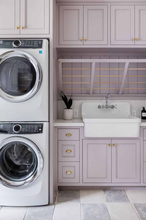 Lavender Laundry Room, Mindy Gayer Design, Laundry Room Paint Color, Laundry Room Paint, Pink Laundry Rooms, Laundry Room Colors, Lavender Laundry, Laundry Room Renovation, Laundry Room Inspiration