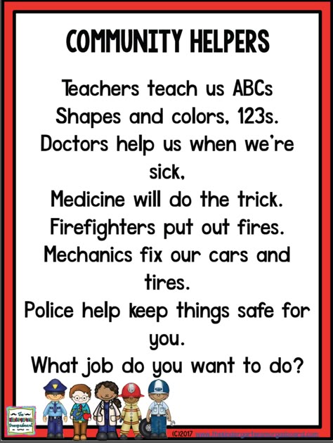 Community helper theme!  Click this link to get your free community helpers poem for shared reading! Prek Community Helpers, Community Helpers Lesson Plan, Community Helpers Week, Community Helpers Activity, Preschool Community Helpers Theme, Community Helpers Preschool Crafts, Community Helper Lesson, Community Helpers Kindergarten, Community Helpers Crafts