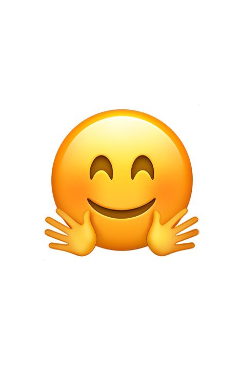 The 🤗 Hugging Face emoji depicts a yellow face with closed eyes, a wide smile, and two hands placed on its cheeks, as if it is giving a warm and friendly hug. The hands are shown in a light skin tone and are positioned in a way that suggests a tight embrace. The overall appearance of the emoji is cheerful and affectionate. Cool Emoji Faces, Smile Emoji Photo, Emoji With Hands, Hug Emoji, Emoji Ip, Emoji Tattoo, Emojis Iphone, Apple Emojis, Emoji Smile