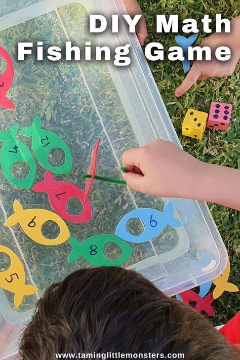 Easy DIY Math Fishing Game for Kids. Help toddlers and preschoolers develop fine motor skills while they learn to count, recognize numbers and do some basic addition. Perfect for summer or ocean themed units. #summer #math #STEM #DIY #toddler #preschool #kindergarten Water Activities For Kids, Fishing Games For Kids, Summer Math Activities, Number Activities Preschool, Easy Math Activities, Toddler Math, Ocean Theme Preschool, Summer Safety, Math Activities For Kids