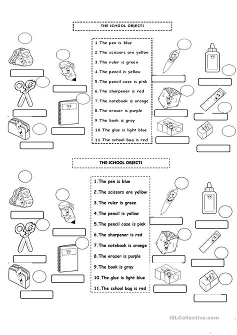 School objects match - English ESL Worksheets for distance learning and physical classrooms English Primary School, School Objects, Back To School Worksheets, English Grammar Worksheets, School Rules, School Materials, The Sentence, English Language Teaching, English Activities