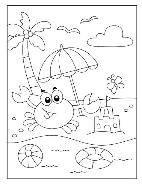 Vector crab coloring pages for kids | Premium Vector #Freepik #vector #fish-illustration #fish-design #crab #animal-coloring Coloring Pages Sea Animals, Summer Drawing For Kids, Ocean Coloring Pages Free Printable, Summer Art For Kids, Crab Coloring Page, Summer Coloring Pages Free Printable, Under The Sea Coloring Pages, Summer Coloring Pages For Kids, Crab Animal