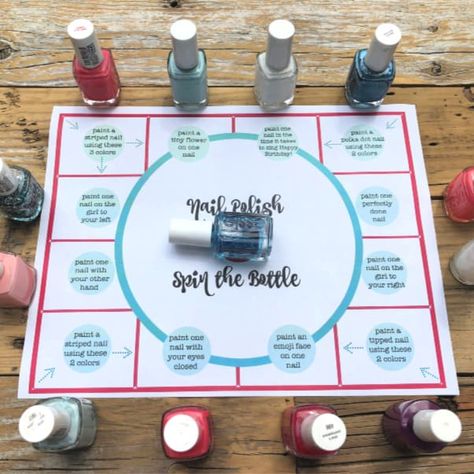 Spin the Bottle Nail Polish Game! - MomOf6 Spin The Bottle Nail Polish Game, Spin The Nail Polish Game, Spin The Bottle Game, Nail Polish Party, 9 Birthday, Teen Nails, Kids Nail Polish, Pijama Party