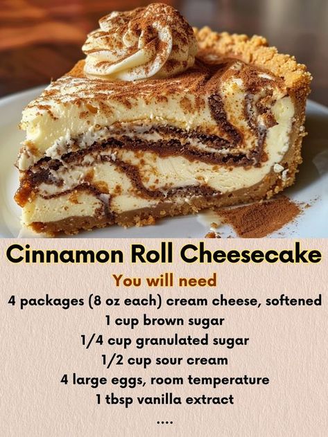 Unique Cafe Food Ideas, Interesting Desserts, Roll Cheesecake, Cinnamon Cheesecake, Cinnamon Roll Cheesecake, Digestive Biscuits, Bread Recipes Sweet, Cafe Menu, Fun Baking Recipes