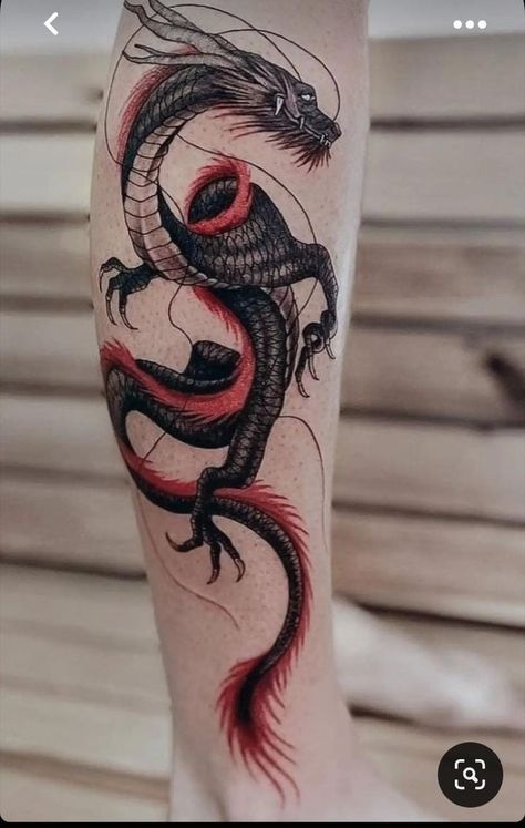 Red Black Dragon Tattoo, Colour Tattoo Designs Men, Dragon Tattoos Men, Chinese Dragon Tattoos Men, Black And Red Dragon Tattoo, Red And Black Dragon Tattoo, Black And Red Tattoo Design, Dragon Tattoo Men, Dragon Tattoo Ideas For Men