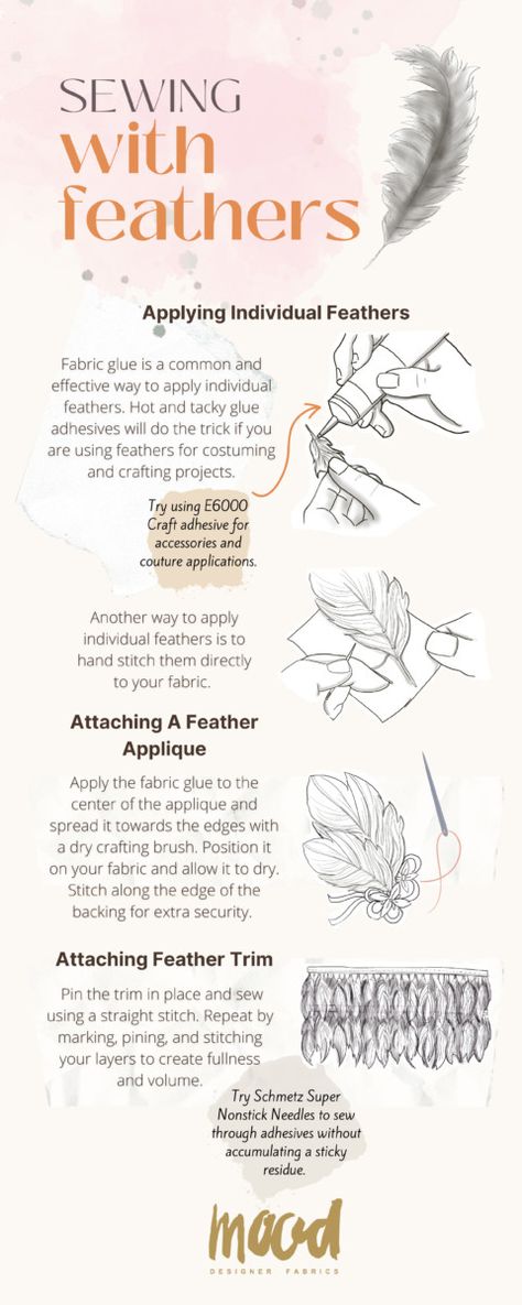 Sewing Feathers To Fabric, How To Sew Feathers On A Dress, How To Sew Feathers On Fabric, How To Attach Feathers To Fabric, Diy Feathers How To Make, How To Make Feathers, Stolas Cosplay, How To Sew Sequins, Fashion Feathers