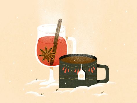 Hot Beverage by Timea Lipcikova Hot Tea Illustration, Hot Drink Illustration, Hot Christmas Drinks, Drink Illustration, Gain Energy, Tea Illustration, Drink Cozies, Illustration Food, Christmas Markets