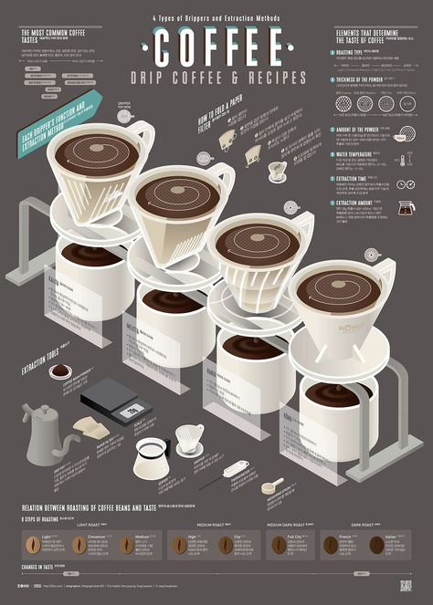 Coffee Infographic Design, Drip Coffee Recipe, Coffee Process, Coffee Poster Design, Coffee Infographic, Coffee Drip, Easy Coffee Recipes, Coffee Guide, Food Infographic