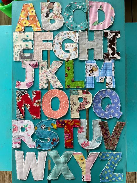 Quilted Fabric Alphabet Letters or Numbers for Baby, Toddlers, Preschool Learning - Etsy Diy Fabric Letters, Fabric Alphabet Letters Pattern, Fabric Letters Diy, Quilting Letters, Sew Letters, Quilted Letters, Alphabet Quilt Pattern, Quilt Letters, Fabric Alphabet Letters