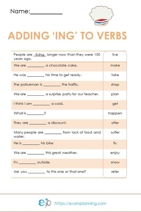 Adding 'ing' to verbs worksheet Adding 'ing' to words worksheets Adding Ing To Verbs Worksheets, Adding Ing Worksheet, Ing Form Worksheet, Ing Words Worksheet, Verb Ing Worksheet, English Spelling Rules, Free English Worksheets, Verb Words, Verbs Worksheet