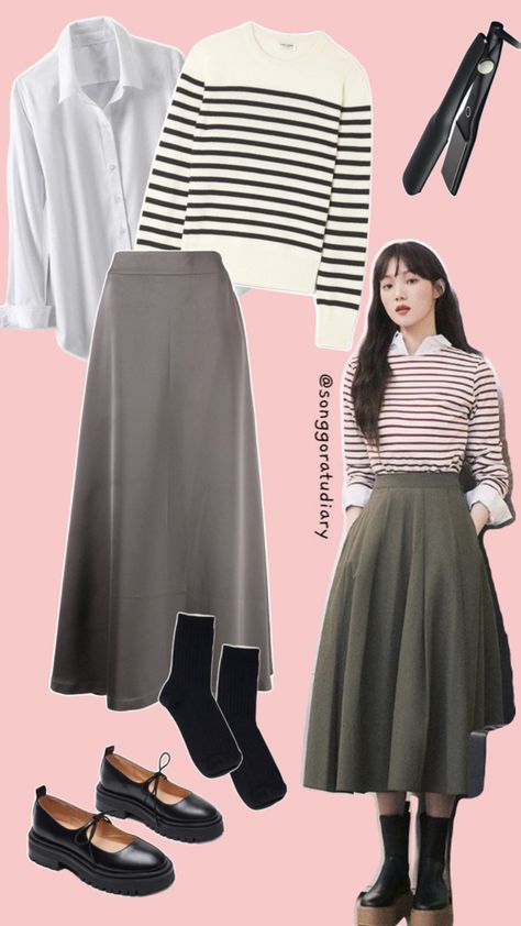 Lee Sung Kyung Korean Actress Inspired Outfit Modest Fashion Black and White OOTD Lee Sung Kyung Outfits, Asian Outfit Ideas, Kdrama Inspired Outfits, Modest Korean Fashion, Korean Modest Fashion, Black And White Ootd, Lee Sung Kyung Fashion, Modest Work Outfits, Seventeen Concert