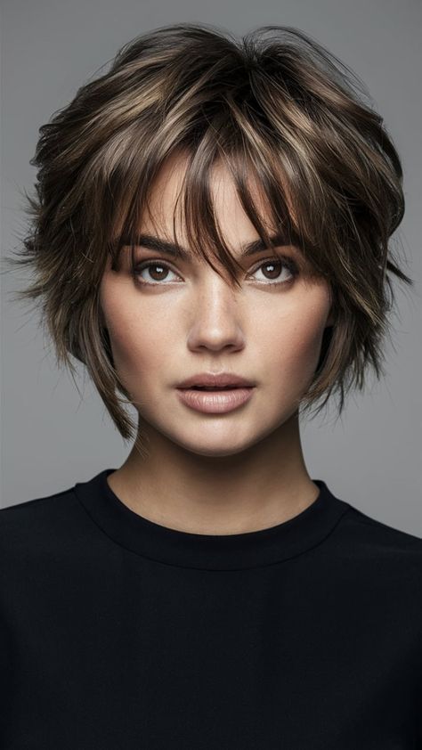 Elegant Transformations: Gorgeous Hairstyles and Haircuts for Women Over 50. Rediscover Your Radiance! Timeless Looks for Timeless Beauty Messy Bob Haircuts Choppy Layers, Short Shaggy Bob Haircuts, Lowlights With Highlights, Shag Bob Hairstyles, Short Choppy Bob Hairstyles, Choppy Messy Short Hair, Bob For Curly Hair, Short Messy Bob, Short Messy Haircuts