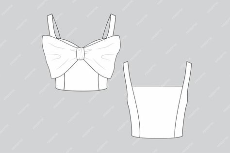 Premium Vector | Top with front bow bow blouse bow top cropped fashion technical drawing Tops Designs Drawing, Top Sketches Fashion Illustrations, Crop Top Technical Drawing, Blouses Drawing, Crop Top Flat Sketch, Crop Top Sketch, Top Technical Drawing, Crop Top Drawing, Top Sketches