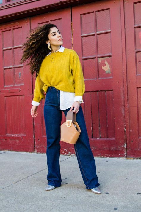 Mustard Yellow Jumper Outfit, Mustard Sweater Outfit Fall, Yellow Sweater Outfit Fall, Yellow Knit Sweater Outfit, Mustard Yellow Sweater Outfit, Oversized Turtleneck Sweater Outfits, Shirt And Sweater Outfit, Mustard Sweater Outfit, Style An Oversized Sweater