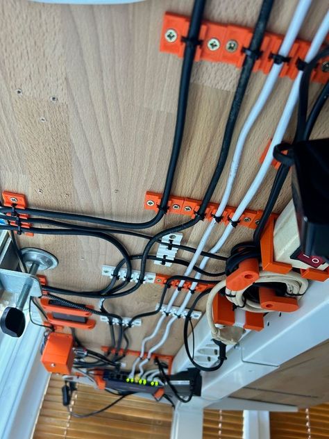 Under Desk Cable Management by dsw73 - Thingiverse 3d Print Cable Management, 3d Printing Workspace, Cable Management Diy, Under Desk Cable Management, Under Desk Cable, Desk Cable Management, Useful 3d Prints, Computer Set, 3d Printing Diy