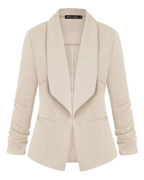 PRICES MAY VARY. 95% Polyester, 5% Spandex Imported Front lining Open Front closure Machine Wash Womens Blazer Feature: 3/4 Gathered Sleeve, Open Front Cardigan, Drapped Lightweight Blazer, Partially lining, Draped Collar, Slim Fit, Work Office Jackets with Pockets Work Office Blazer Jackets with Pockets, Open Front, Classic and Unique for stylish look. Casual Cardigan Blazer Jacket perfect to go with blouse, tank or dress, suit for spring, summer, fall and winter This Fashion and Trendy Blazer Office Jacket, Trendy Blazers, Cardigan Blazer, Casual Blazer Women, Beige Blazer, Lightweight Blazer, Open Front Blazer, Blazer Designs, Casual Cardigans