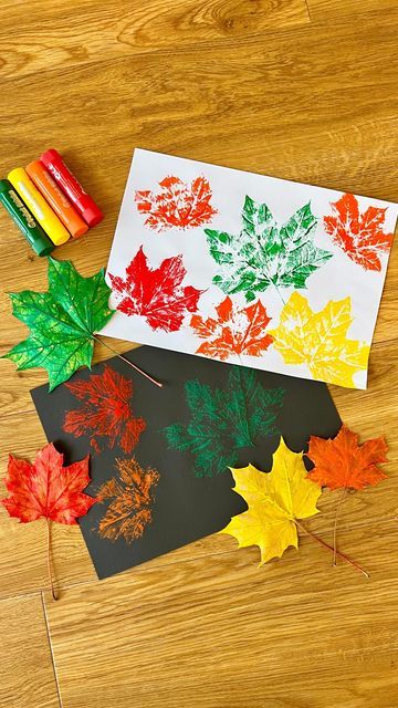 Sally on Instagram: "Fall Leaf Printing Check out @raisinglittlejess for more easy art & craft ideas! This is such a great, low-prep fall activity. Ahead of the activity, I pressed a few leaves that Jessica had collected between some old magazines to flatten them out. We then covered them in paint using our @littlebrianpaintsticks. We made sure to place some scrap paper under the leaves when we painted them to minimise the mess on the table. Don’t forget to save for later!!" Halloween Crafts With Leaves, Leaf Printing Art Ideas, Fall Leaves Activities, Høstaktiviteter For Barn, Autumn Activity, Art Craft Ideas, Leaf Printing, Autumn Leaves Craft, Autumn Leaves Art