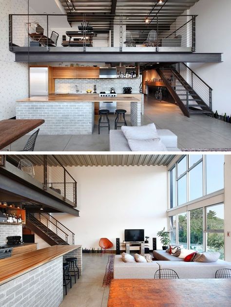 A loft style home inspiration. #Architecture Mezzanine Floor Ideas, Casa Loft, Loft Interiors, Industrial Interiors, Loft House, Loft Living, Loft Design, Capitol Hill, Loft Apartment