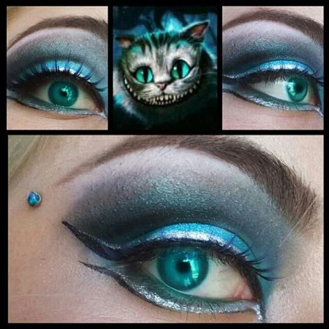 Cheshire Cat Cosplay Makeup, Steampunk Cheshire Cat Costume, Cheshire Cat Makeup Blue, Blue Cheshire Cat Costume, Cheshire Cat Makeup Easy, Cheshire Cat Inspired Outfits, Chesire Costume, Cheshire Makeup, Diy Cheshire Cat Costume