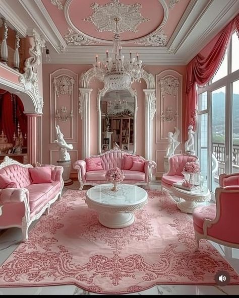 Pink Castle Interior, Pink Aesthetic House, Pink Mansion, Pink Princess Castle, Living Room Wall Wallpaper, Princess Sarah, Castle Interior, Princess Palace, Dream Castle