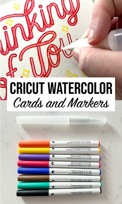 How to use Cricut watercolor cards and watercolor makers with your Cricut Maker, Explore or Joy machine. Get a watercolor effect with your Cricut. Cricut Watercolor Project, Cricut Watercolor Markers, Cricut Watercolor Cards, Cricut Markers Projects, Cricut Watercolor, Cricut Markers, Cricut Organization, Pen Projects, Diy Calligraphy