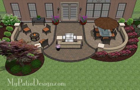 Arcs Patio Design with Grill Station and Seat Wall 2 Patio Plan, Diy Patio Ideas, Patio Design Ideas, Patio Plans, Patio Layout, Patio Pavers Design, Concrete Patios, Patio Pergola, Outdoor Patio Designs