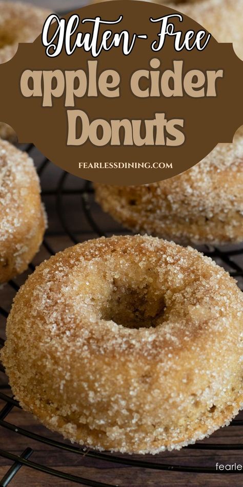 If you love apple cider donuts in the fall during apple season, these homemade gluten free apple cider donuts are amazing. They are so full of sweet apple cider flavor. These donuts can be made in a donut maker or baked in a donut pan. Gluten Free Apple Fritter Bread, Gluten Free Apple Fritters, Apple Cider Donut Holes, Gluten Free Donuts Baked, Gluten Free Donut Recipe, Gluten Free Apple Recipes, Gluten Free Fall Recipes, Gf Treats, Gluten Free Doughnuts