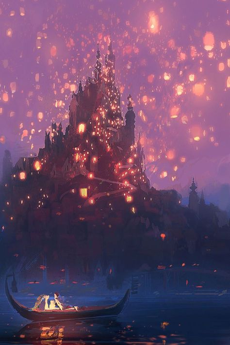 Tangled lanterns concept art Tangled Concept Art, Tangled Lanterns, Dark Academia Aesthetic Wallpaper, Dunia Disney, Academia Aesthetic Wallpaper, Tangled Wallpaper, Image Princesse Disney, Disney Paintings, Images Disney