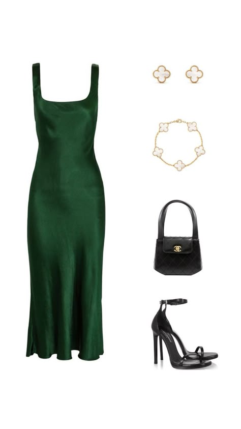 Green Maxi Dress Outfit Winter, Green Night Outfit, Silky Outfit, Teen Winter Outfits, Slytherin Fashion, Gala Outfit, Glam Outfit, Top Wedding Dresses, Womens Fashion Inspiration