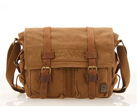 Sechunk Sechunk Canvas Leather Messenger Bag Shoulder Bag... Canvas Laptop Bag, Business Briefcase, Canvas Messenger Bag, Photography Gear, Messenger Bag Men, Vintage Military, Leather Messenger Bag, Vintage Canvas, Leather Messenger