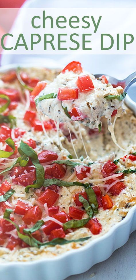 Cheesy Caprese Dip, Caprese Dip With Pesto, Caprese Appetizer Dip, Baked Caprese Dip, Hot Caprese Dip Recipe, Hot Caprese Dip, Italian Meal Appetizers, Wine Night Appetizers Dips, Italian Orderves Appetizers Appetizer Ideas